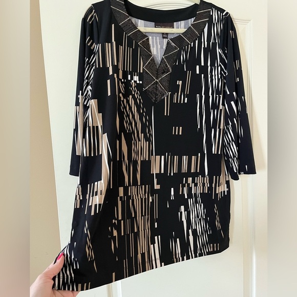 Dana Buchman Elegant Mixed Black Sequin Neckline 3/4 Sleeve Women’s Size Large - Picture 7 of 16